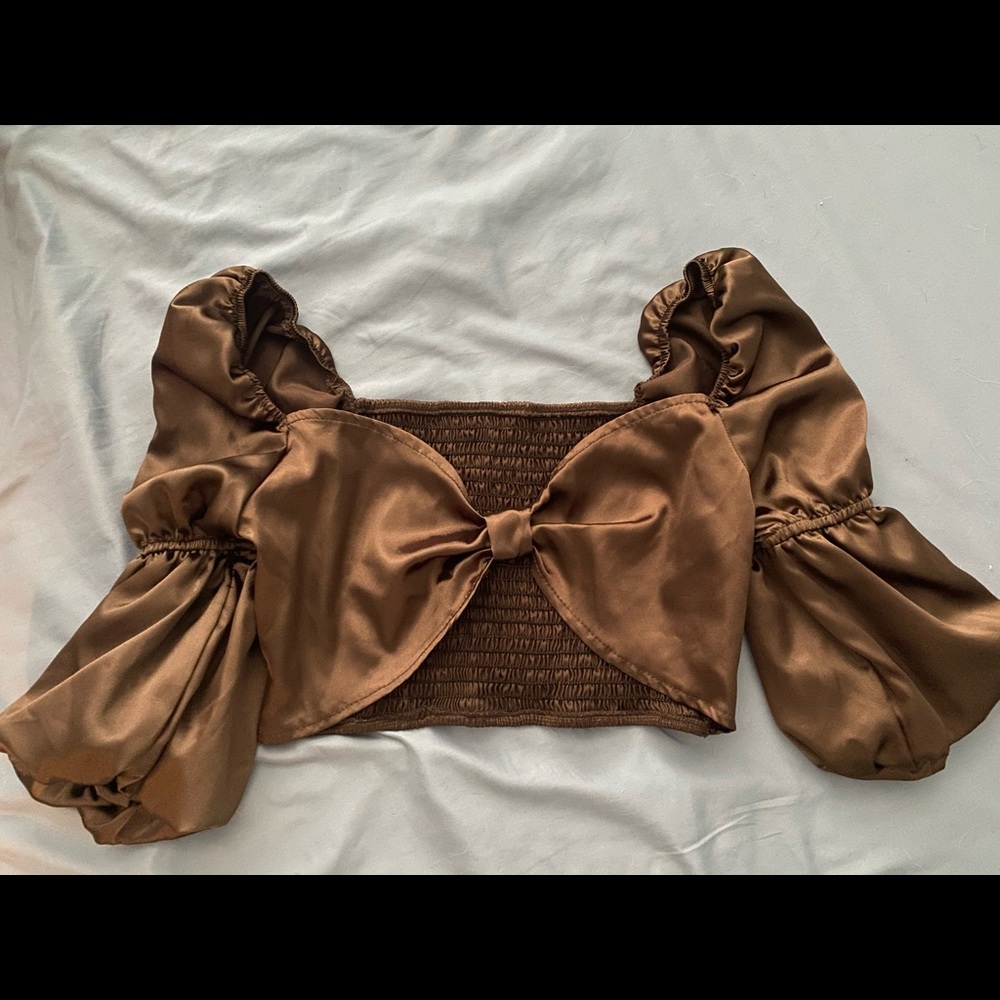 Ruched Front Shirred Back Satin Crop Top